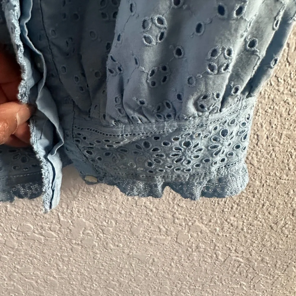 J.Crew Cotton Eyelet Peasant Blouse Light Blue Size XS - Picture 6 of 12